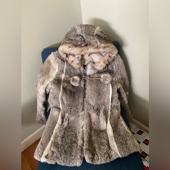 Women’s rabbit fur Jacket in Gray-Cream - Picture 3 of 14